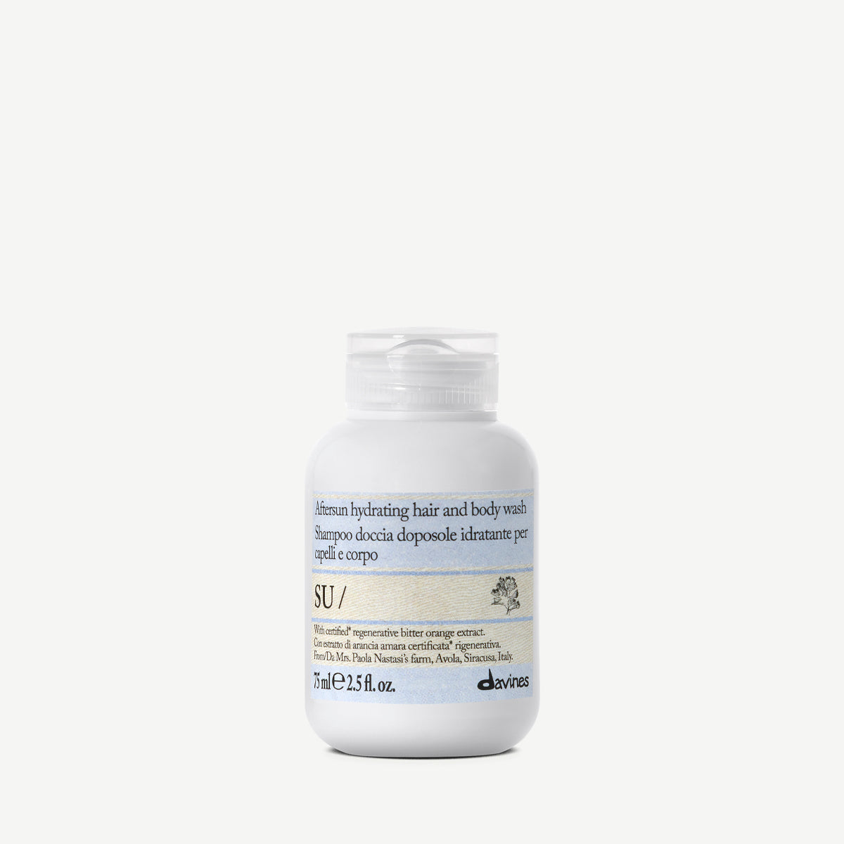Davines France SU Hair & Body Wash - Gel douche après-soleil rafraîchissant et apaisant, enrichi en extrait d'orange amère Regenerative Organic Certified™ pour protéger et apaiser votre peau tout en l'hydratant