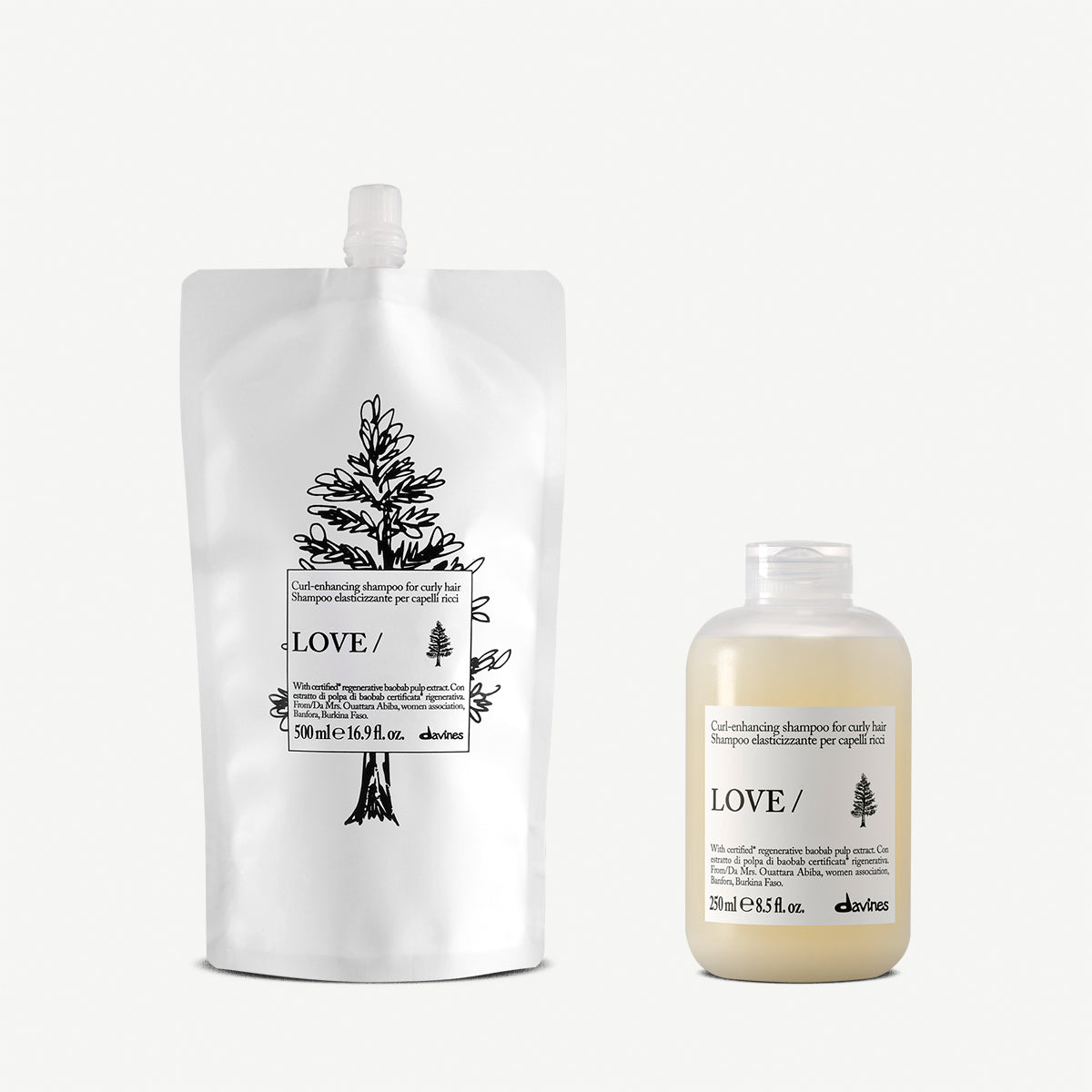 Davines France LOVE CURL Shampoo + éco-recharge - Shampoing pour cheveux bouclés/ondulés & son éco-recharge