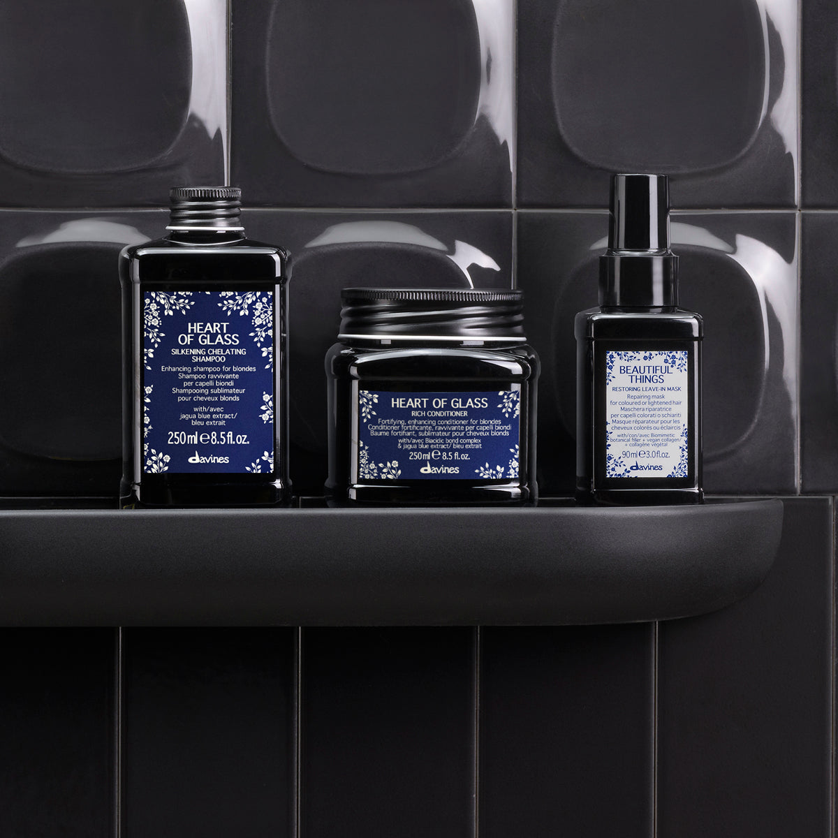 Davines France HEART OF GLASS Silkening Chelating Shampoo - Shampoing bleu pour cheveux blonds naturels ou colorés